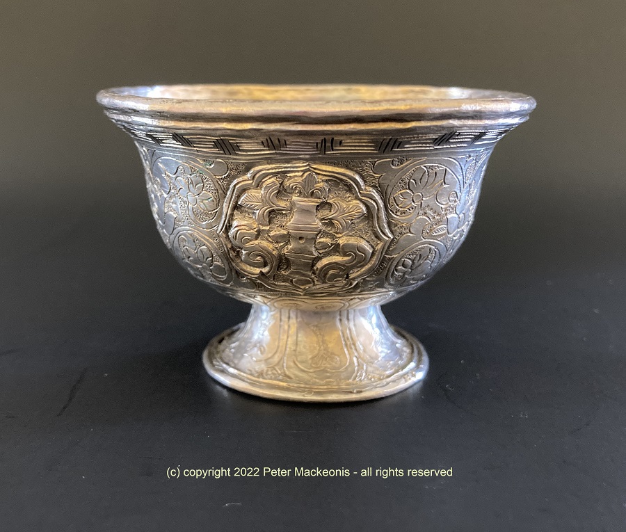 antique silver tibetan butter lamp 